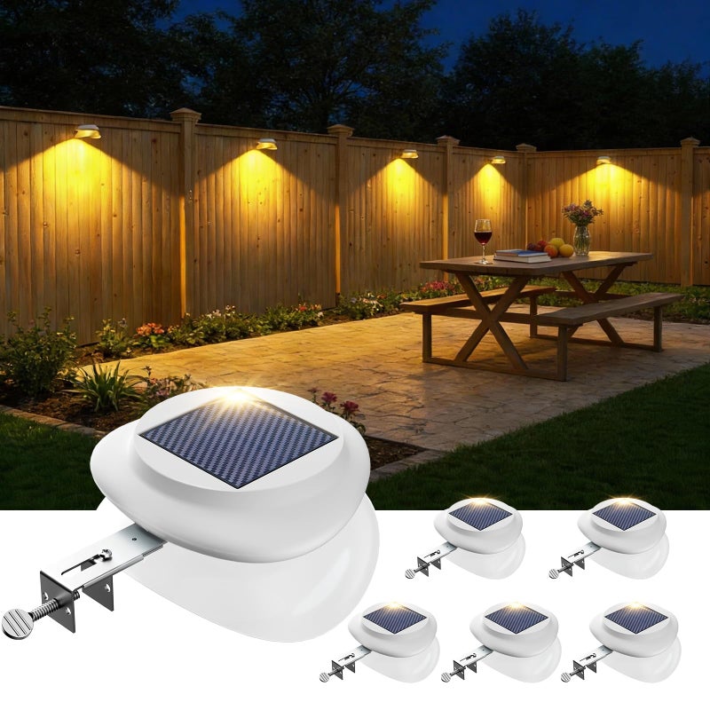 JSOT Solar Fence Lights, Bright Security Outdoor Backyard Lights Waterproof, Patio Decor Sign Lighting for Eaves Deck Pathway Garden Garage Stairs Wall 2 Installations Methods - White Light, 6 Pack - Image 1